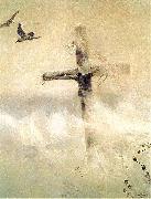 Jozef Chelmonski Cross in blizzard. oil painting picture wholesale